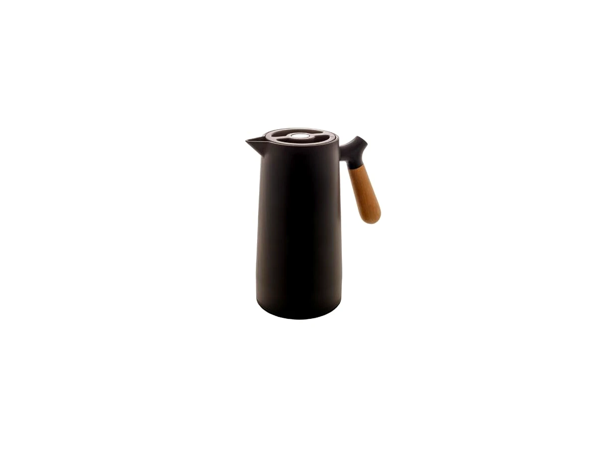 Revisão Garrafa Térmica Wolff Nórdica de Plástico com Cabo de Madeira 1L (Preta - Ref: 28833): Elegância para a mesa posta com retenção térmica moderada